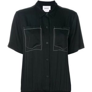 DKNY Black Silk Short Sleeve Collared Shirt